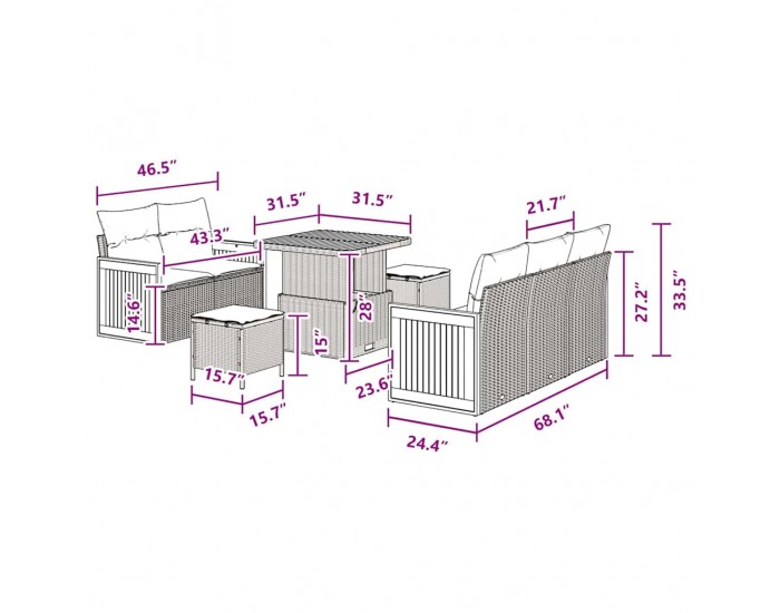 Sonata H Градински Софа Комплект 13 pcs Черно 80 x 80 x 71 cm