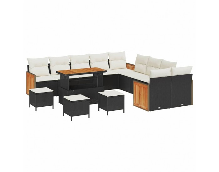 Sonata H Градински Софа Комплект 14 pcs Черно и кремаво 110 x 55 x 71 см