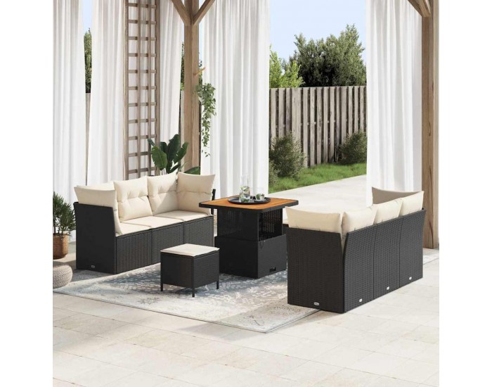 Sonata H Градински Софа Комплект 9 pcs Черно и кремаво 80 x 80 x 71 cm