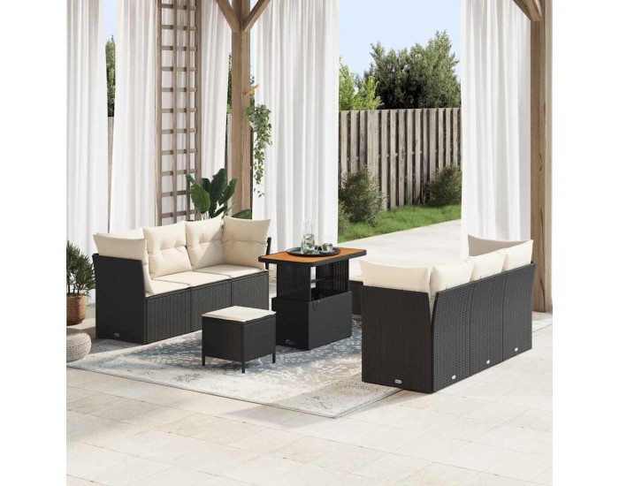 Sonata Set de canapele pentru grădină 9 pcs Negru și Crem poliratan