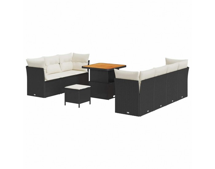 Sonata H Градински Софа Комплект 10 pcs Черно и кремаво 80 x 80 x 71 cm