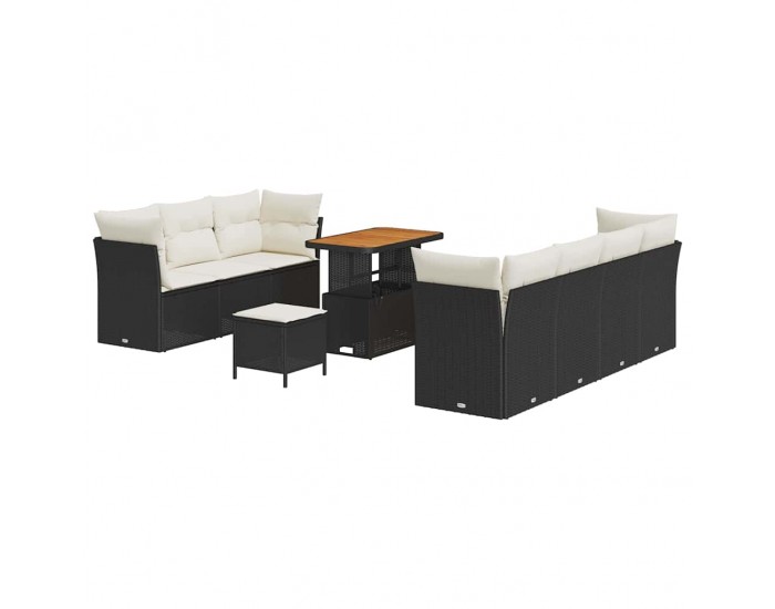 Sonata H Градински Софа Комплект 10 pcs Черно и кремаво 90 x 55 x 71 cm