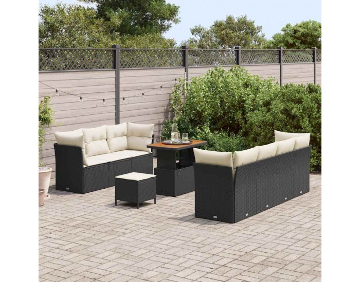 Sonata H Градински Софа Комплект 10 pcs Черно и кремаво 90 x 55 x 71 cm