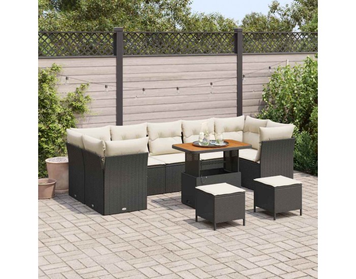 Sonata H Градински Софа Комплект 10 pcs Черно и кремаво 90 x 55 x 71 cm