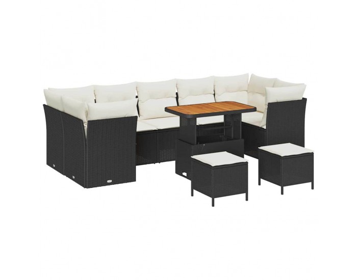Sonata H Градински Софа Комплект 10 pcs Черно и кремаво 90 x 55 x 71 cm