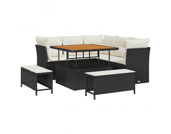 Sonata H Градински Софа Комплект 8 pcs Черно и кремаво 100 x 100 x 71 cm
