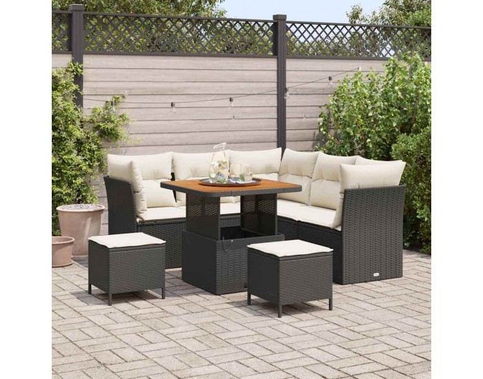 Sonata H Градински Софа Комплект 8 pcs Черно и кремаво 80 x 80 x 71 cm