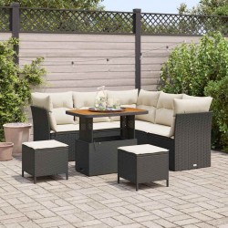 Sonata H Градински Софа Комплект 8 pcs Черно и кремаво 90 x 55 x 71 cm - Canapele și bănci de grădină