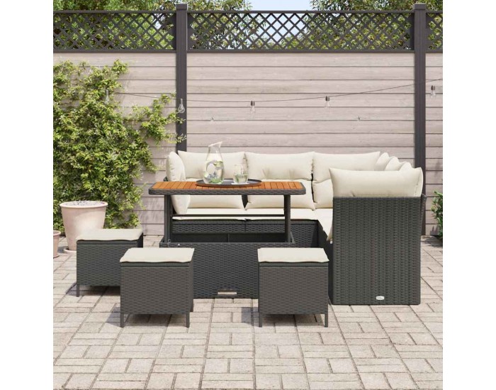 Sonata H Градински Софа Комплект 9 pcs Черно и кремаво 110 x 55 x 71 см