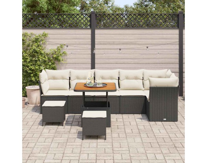 Sonata H Градински Софа Комплект 9 pcs Черно и кремаво 80 x 80 x 71 cm