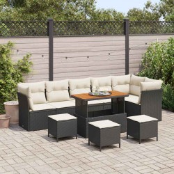 Sonata H Градински Софа Комплект 10 pcs Черно и кремаво 110 x 55 x 71 см - Canapele și bănci de grădină