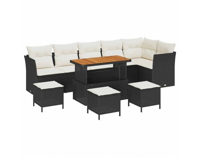 Sonata H Градински Софа Комплект 10 pcs Черно и кремаво 110 x 55 x 71 см
