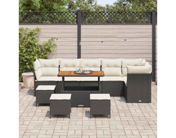 Sonata H Градински Софа Комплект 10 pcs Черно и кремаво 110 x 55 x 71 см