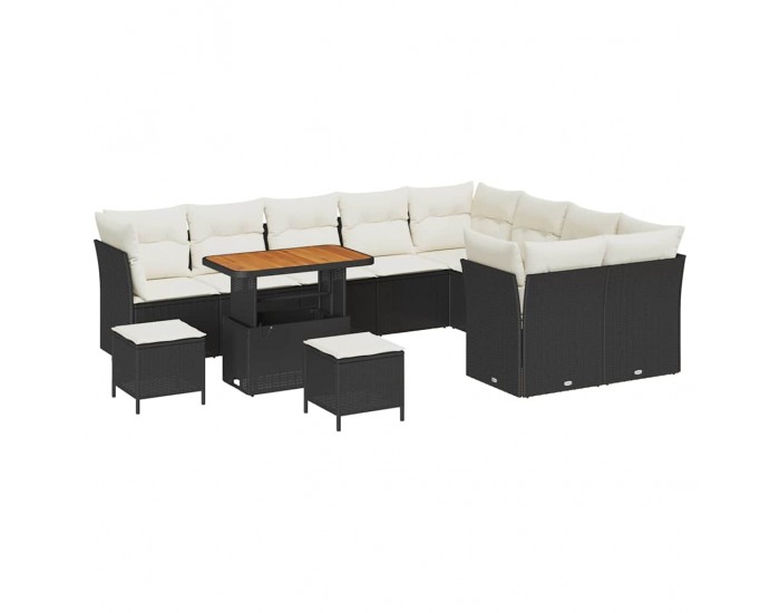 Sonata H Градински Софа Комплект 12 pcs Черно и кремаво 90 x 55 x 71 cm