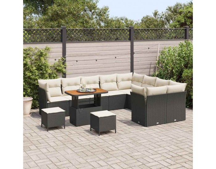 Sonata H Градински Софа Комплект 12 pcs Черно и кремаво 90 x 55 x 71 cm