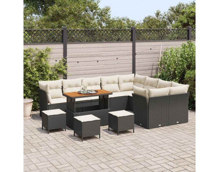 Sonata H Градински Софа Комплект 13 pcs Черно и кремаво 110 x 55 x 71 см