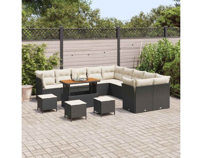 Sonata H Градински Софа Комплект 14 pcs Черно и кремаво 110 x 55 x 71 см