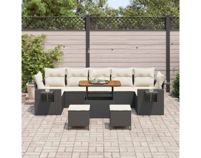 Sonata H Градински Софа Комплект 10 pcs Черно и кремаво 90 x 55 x 71 cm