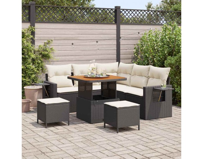 Sonata H Градински Софа Комплект 8 pcs Черно и кремаво 80 x 80 x 71 cm