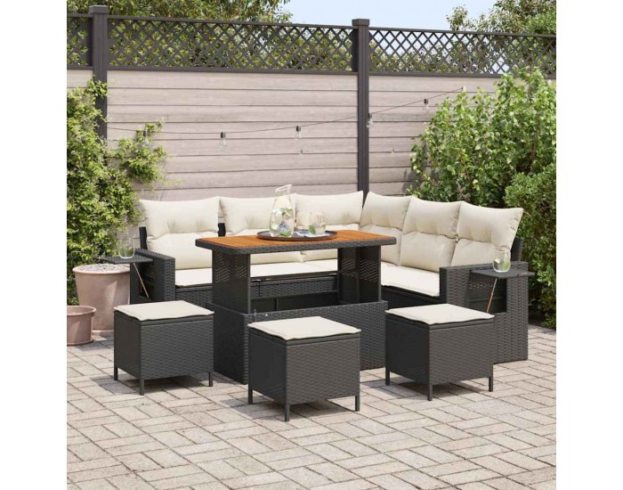 Sonata H Градински Софа Комплект 9 pcs Черно и кремаво 110 x 55 x 71 см
