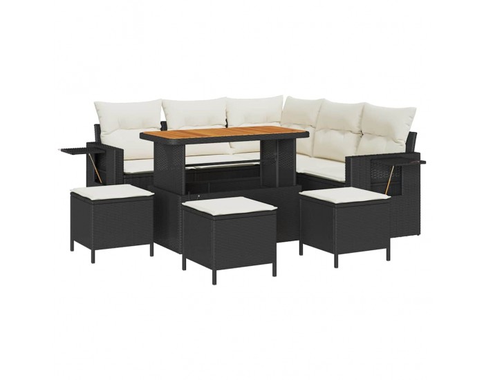 Sonata H Градински Софа Комплект 9 pcs Черно и кремаво 110 x 55 x 71 см