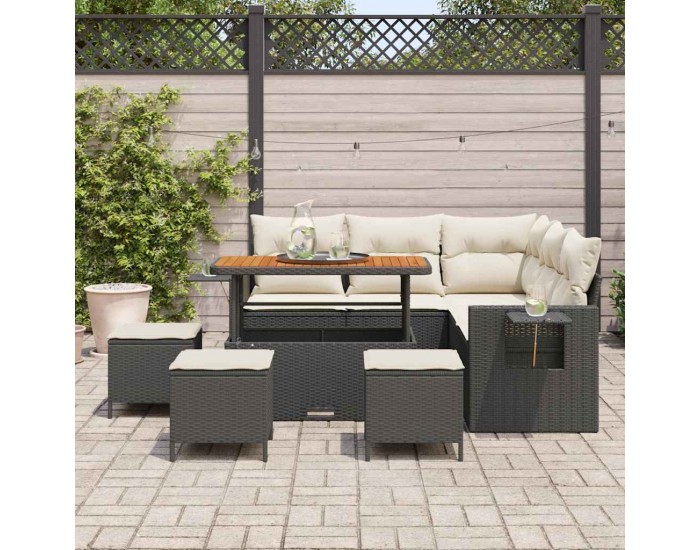 Sonata H Градински Софа Комплект 9 pcs Черно и кремаво 110 x 55 x 71 см