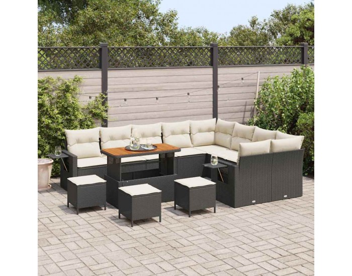 Sonata H Градински Софа Комплект 13 pcs Черно и кремаво 110 x 55 x 71 см