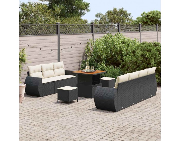 Sonata H Градински Софа Комплект 10 pcs Черно и кремаво 80 x 80 x 71 cm