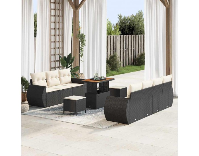 Sonata H Градински Софа Комплект 10 pcs Черно и кремаво 90 x 55 x 71 cm