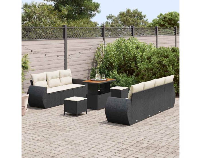 Sonata H Градински Софа Комплект 10 pcs Черно и кремаво 90 x 55 x 71 cm