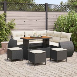 Sonata H Градински Софа Комплект 9 pcs Черно и кремаво 110 x 55 x 71 см - Canapele și bănci de grădină