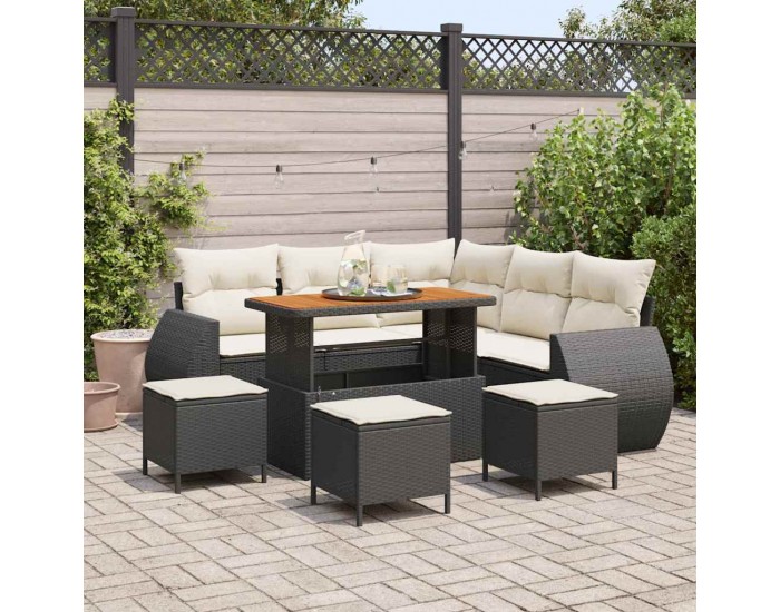 Sonata H Градински Софа Комплект 9 pcs Черно и кремаво 110 x 55 x 71 см