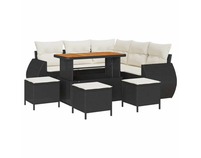 Sonata H Градински Софа Комплект 9 pcs Черно и кремаво 110 x 55 x 71 см