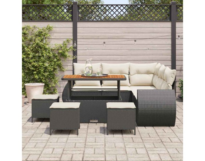 Sonata H Градински Софа Комплект 9 pcs Черно и кремаво 110 x 55 x 71 см