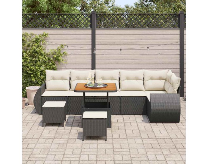 Sonata H Градински Софа Комплект 9 pcs Черно и кремаво 80 x 80 x 71 cm
