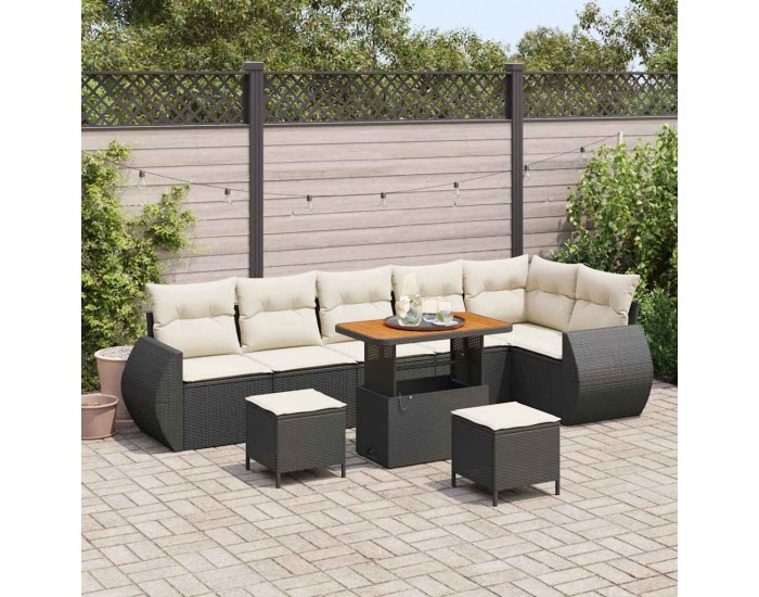 Sonata H Градински Софа Комплект 9 pcs Черно и кремаво 90 x 55 x 71 cm