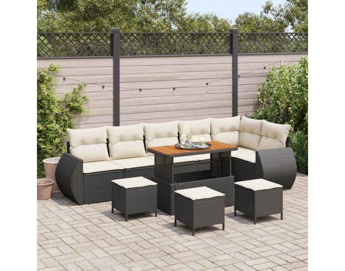 Sonata H Градински Софа Комплект 10 pcs Черно и кремаво 110 x 55 x 71 см