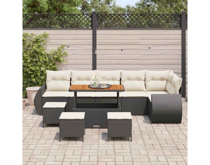 Sonata H Градински Софа Комплект 10 pcs Черно и кремаво 110 x 55 x 71 см