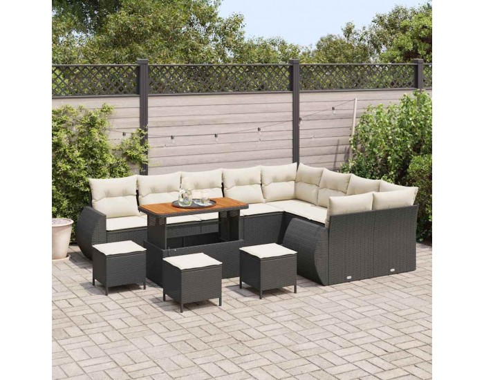 Sonata H Градински Софа Комплект 13 pcs Черно и кремаво 110 x 55 x 71 см