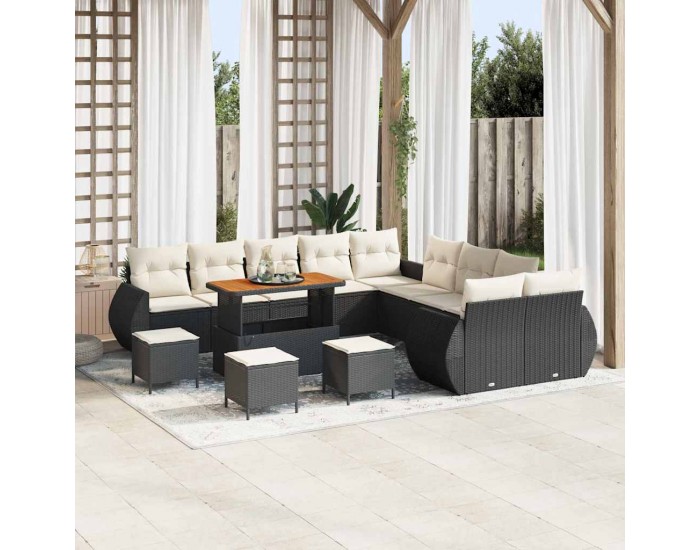 Sonata H Градински Софа Комплект 14 pcs Черно и кремаво 110 x 55 x 71 см
