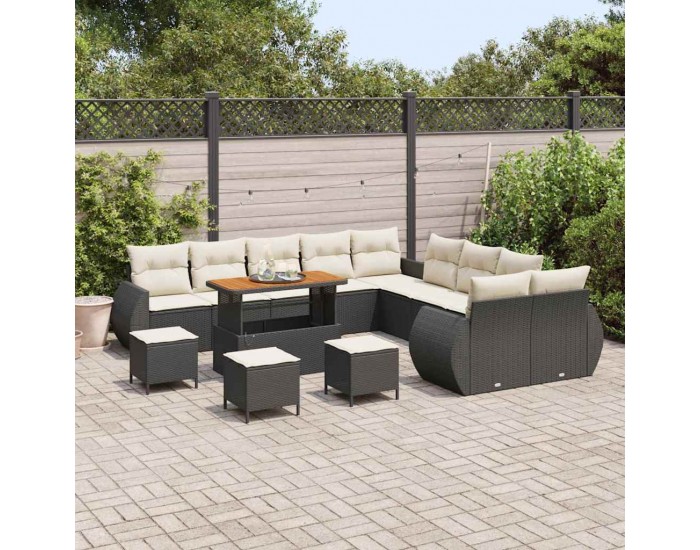 Sonata H Градински Софа Комплект 14 pcs Черно и кремаво 110 x 55 x 71 см