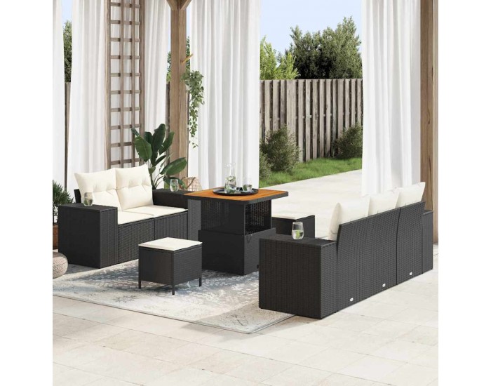 Sonata H Градински Софа Комплект 8 pcs Черно и кремаво 80 x 80 x 71 cm