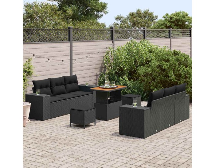 Sonata Set de canapele pentru grădină Negru Poli Rattan