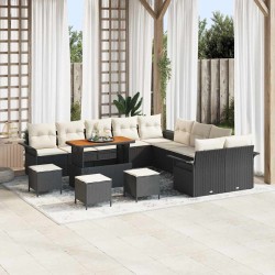 Sonata H Градински Софа Комплект 14 pcs Черен и кремав 110 x 55 x 71 см - Canapele și bănci de grădină