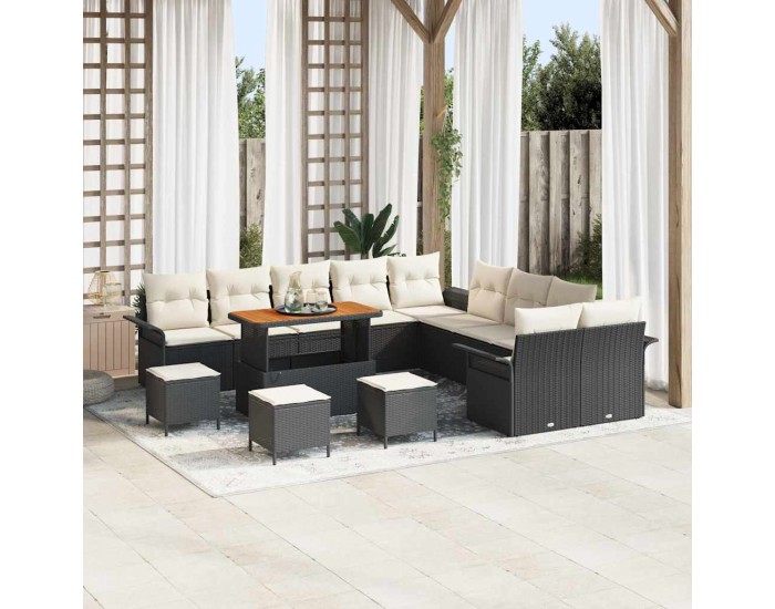 Sonata H Градински Софа Комплект 14 pcs Черен и кремав 110 x 55 x 71 см