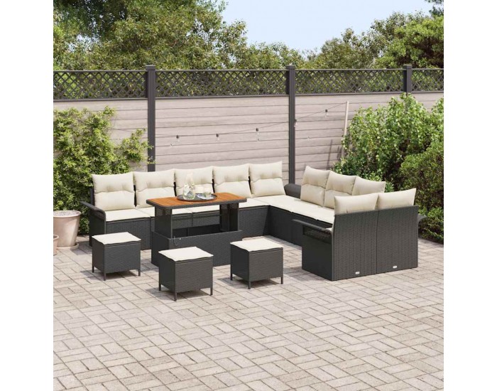 Sonata H Градински Софа Комплект 14 pcs Черен и кремав 110 x 55 x 71 см