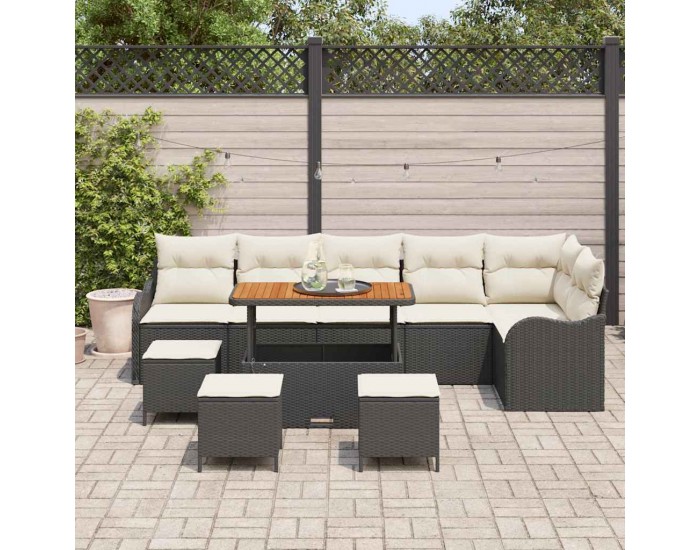 Sonata H Градински Софа Комплект 10 pcs Черен и кремав 110 x 55 x 71 см