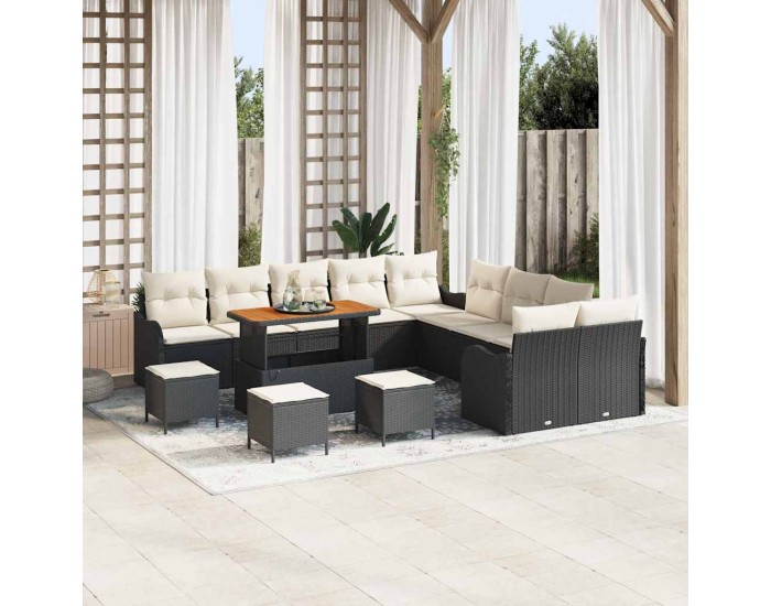 Sonata H Градински Софа Комплект 14 pcs Черен и кремав 110 x 55 x 71 см