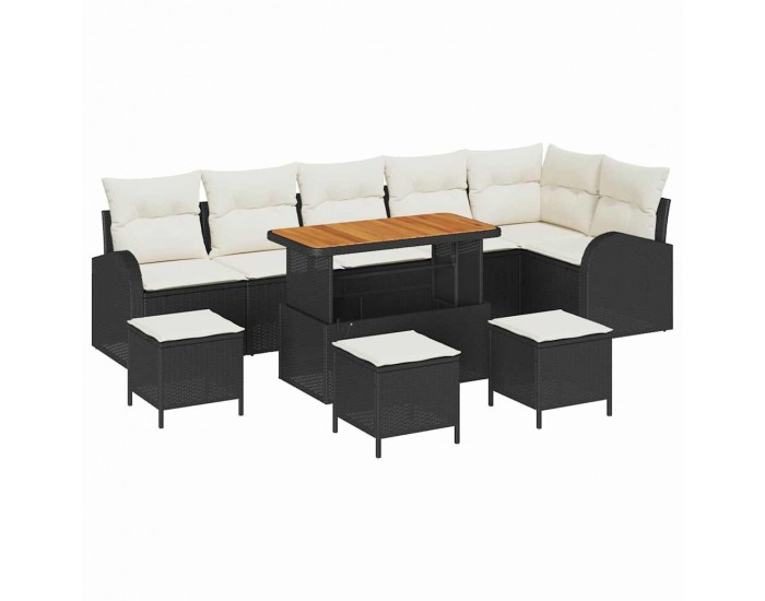Sonata H Градински Софа Комплект 10 pcs Черен и кремав 110 x 55 x 71 см