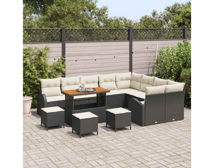 Sonata H Градински Софа Комплект 13 pcs Черен и кремав 110 x 55 x 71 см
